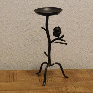 Brown tone Metal candle pillar holder with pinecone New lodge cabin decor